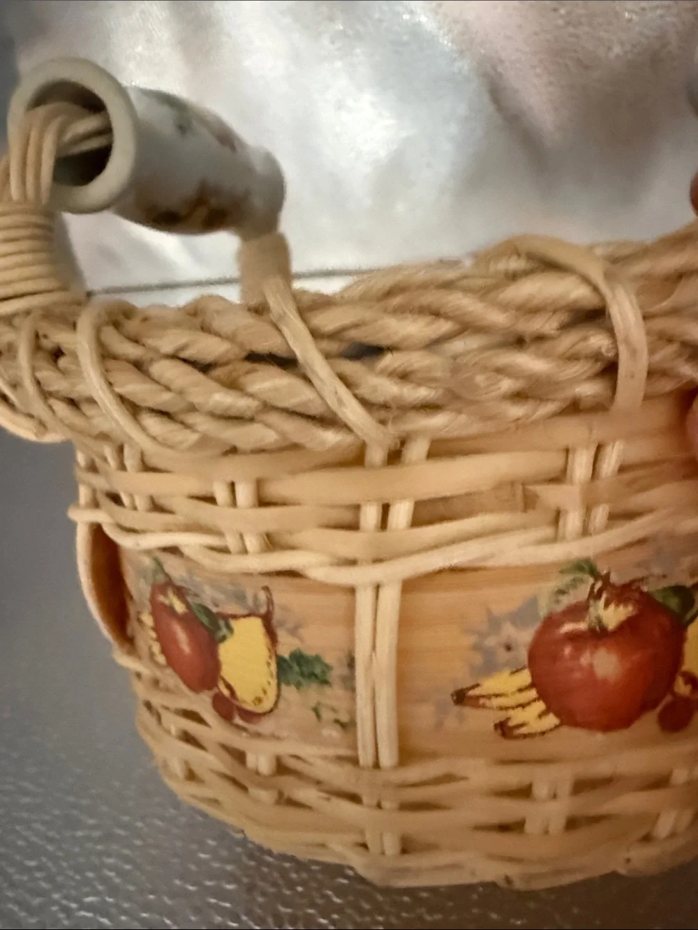 Wicker Fruit Accent Basket with Ceramic Handles